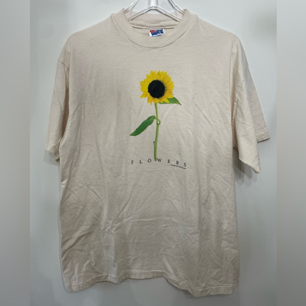 Vintage 90s Y2K Hanes Beefy T Shirt Sunflower Graphic Single Stitch Cotton Tee L